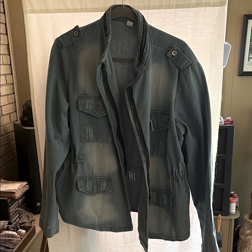 Denim Military Style Jacket -  XL like new